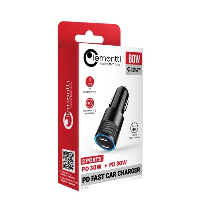 Incarcator Auto Lemontti LEMIAFCPDN, 60W, 2 porturi, Negru — miniatură