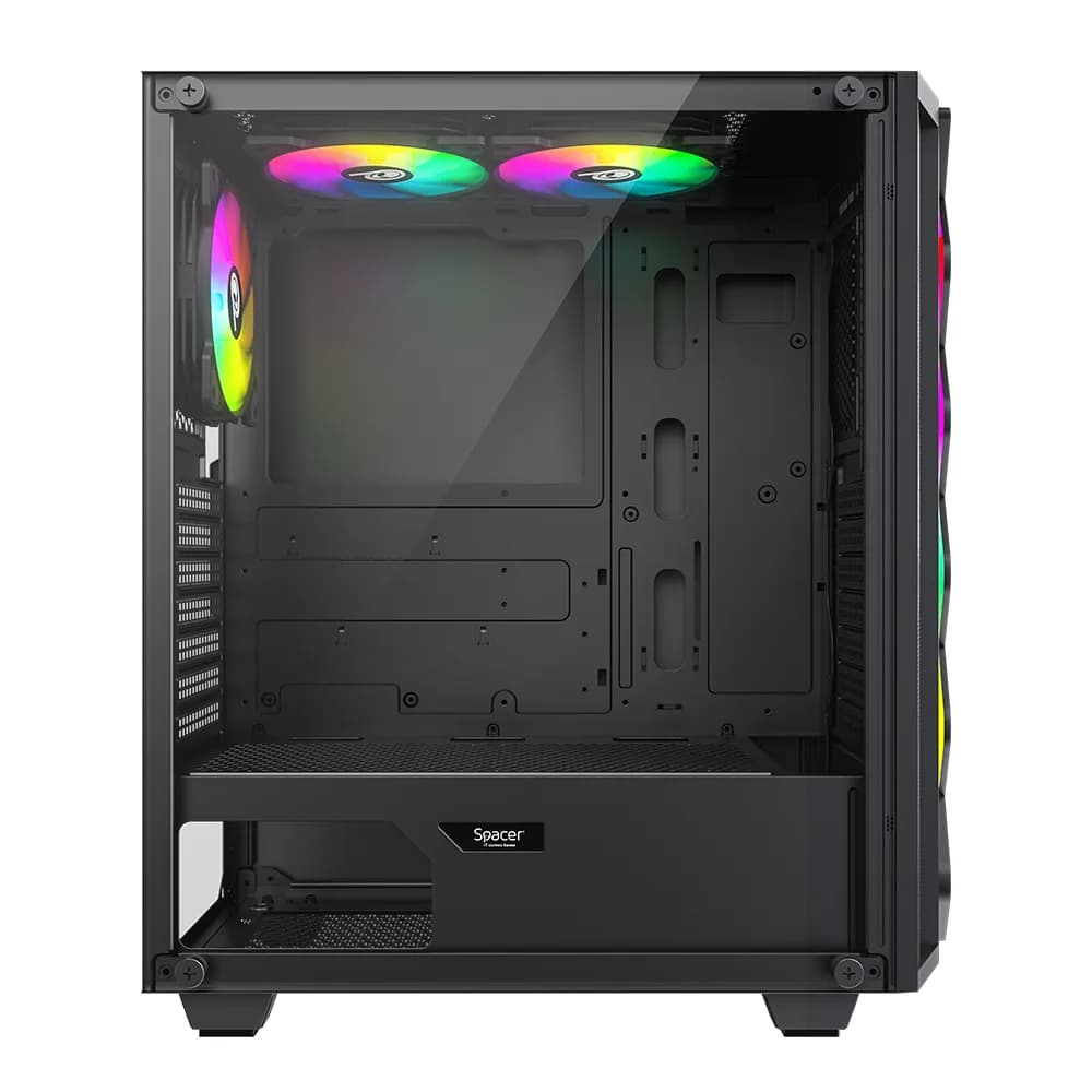 CARCASA SPACER - gaming, Middle Tower, ATX, "QUARTZ", fara sursa, sticla securizata, 3 x ARGB fan, banda LED ARGB, USB 2.0 x 1, USB 3.0 x 1, HD-Audio, mesh x 2, black "SPCS-GC-QUARTZ-3F" — miniatură