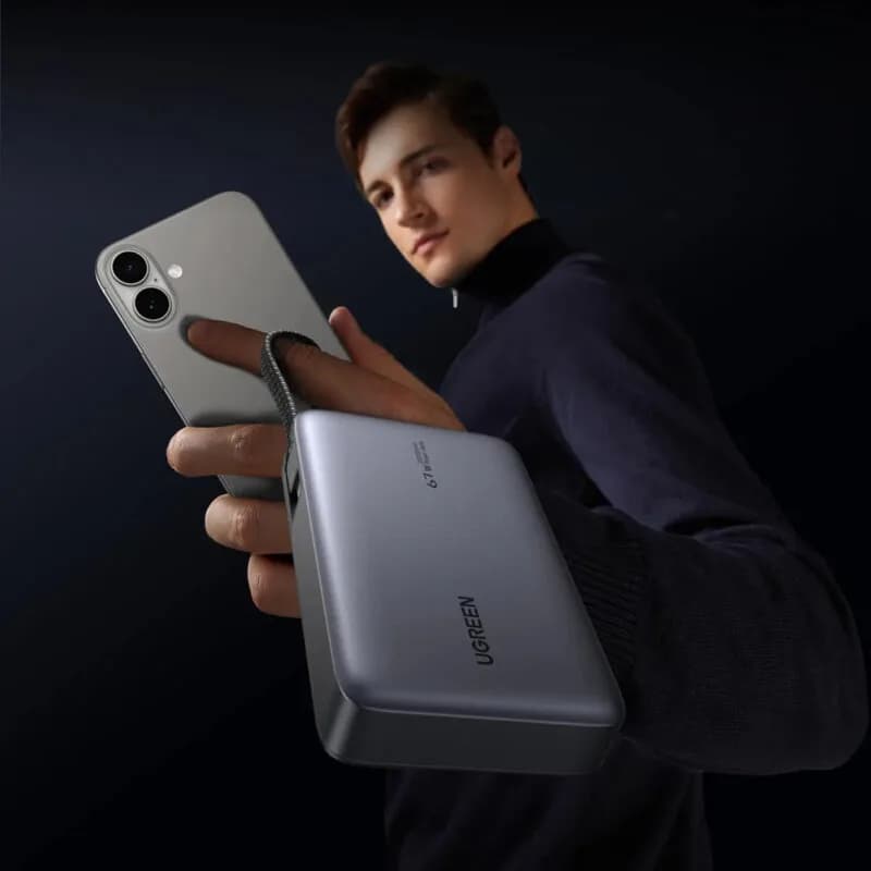 POWER BANK Ugreen "PB550", 20000mAh, 67W PD3.0, 1 x USB, 1 x USB Type-C, 1 x USB Type-C integrat, display, gri, "55996B" — miniatură