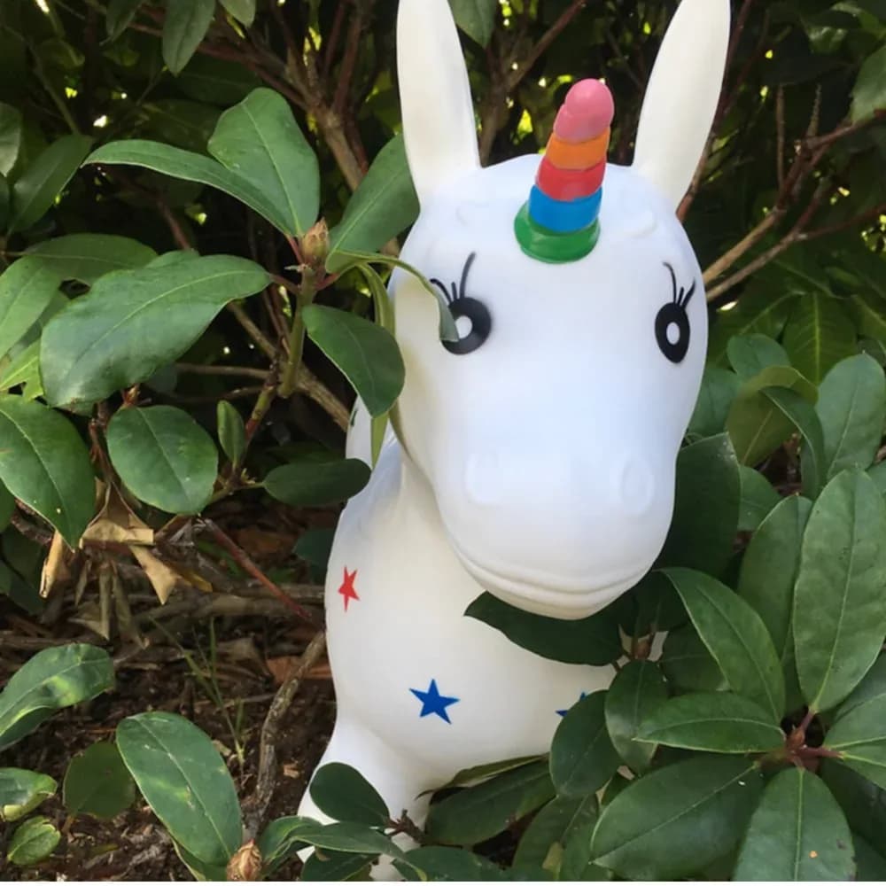Jucărie gonflabilă săltăreață de călărit Unicornul Alb HappyHopperz — miniatură