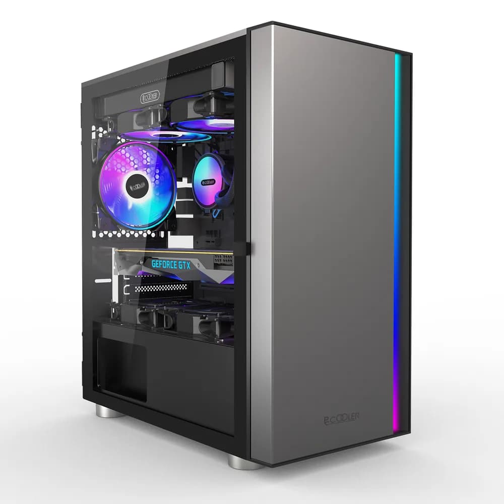 CARCASA PCCOOLER, Middle Tower, mATX, ITX, fara sursa, sticla securizata, 1 ventilator inclus ARGB, negru, USB 3.2 gen 1 x 1, USB 2.0 x 2, mic, audio, "LM300G ARGB" — miniatură