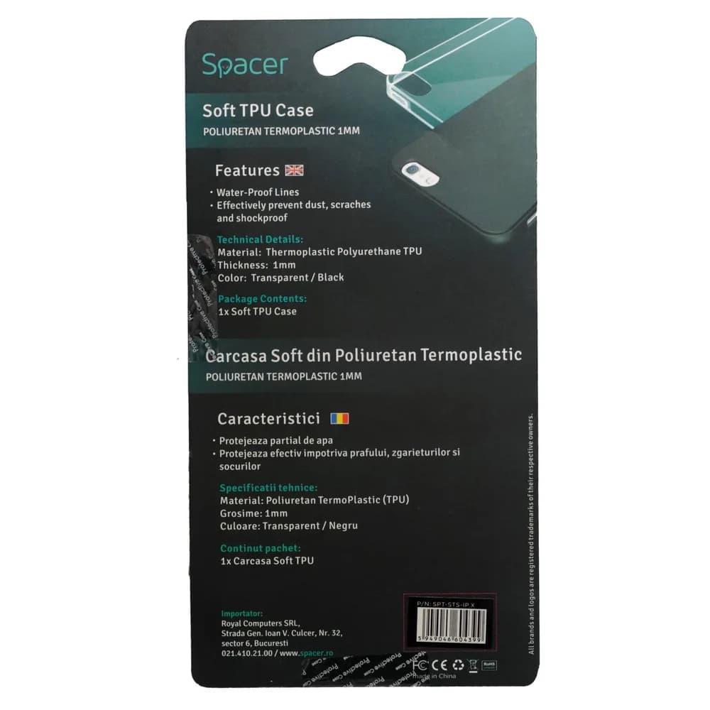 Husa Iphone X / Iphone XS, grosime 1 mm, material flexibil TPU, transparenta "SPT-STS-IP.X" — miniatură