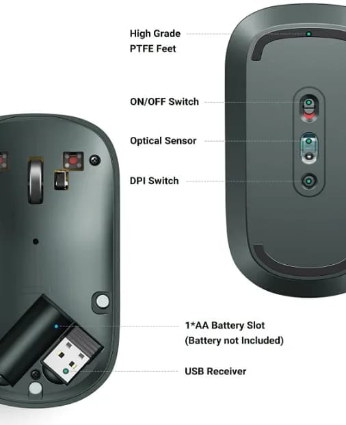 MOUSE Ugreen, "MU001" PC sau NB, wireless 2.4GHz, optic, 3/1 butoane/scroll, 4000 dpi, verde "90374" - 6957303893744 — miniatură