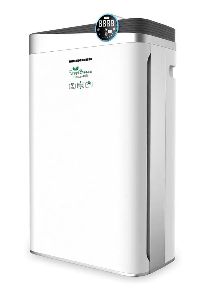 Purificator de aer, arie de acoperire: 34~58m², CADR (flux de aer): 488m³/h, control tactil cu display, control WIFI, telecomanda, generator de ioni negativi, senzor PM 2.5, display digital PM 2.5, indicator calitate aer – culoare verde/albastru/galben/rosu, lampa UV, filtru compus (include filtru