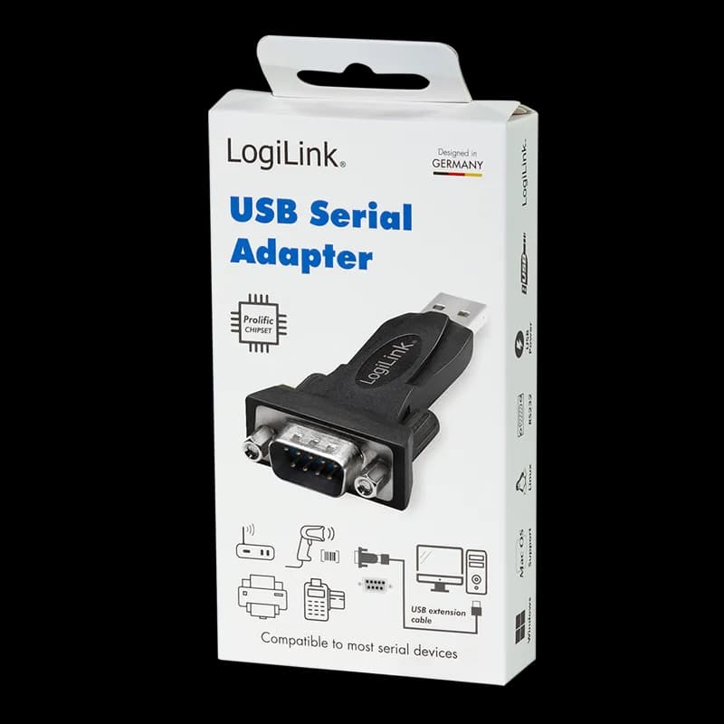 ADAPTOR USB LOGILINK, USB 2.0 (T) la Serial DB9M (9-pin)(RS232)(T), negru, "AU0002F" (include TV 0.06 lei) — miniatură