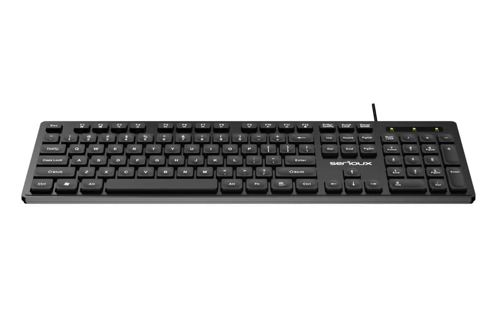 Tastatura Serioux cu fir, interfata USB, 104 taste, material ABS, US Layout, lungime cablu 1.5m PVC, dimensiuni 429*128*20mm; 416g, negru — miniatură