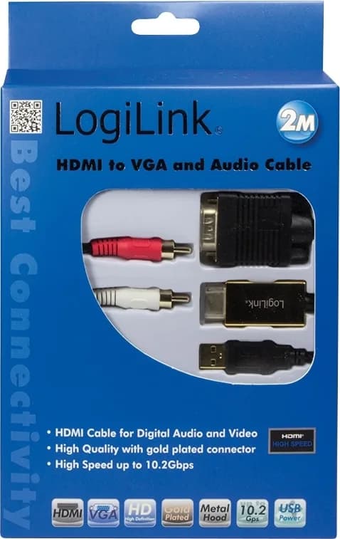 CABLU video LOGILINK, splitter HDMI (T) la VGA (T) + 2 x RCA (T) + USB 2.0, 2m, rezolutie maxima 720p, negru, "CV0052A" — miniatură