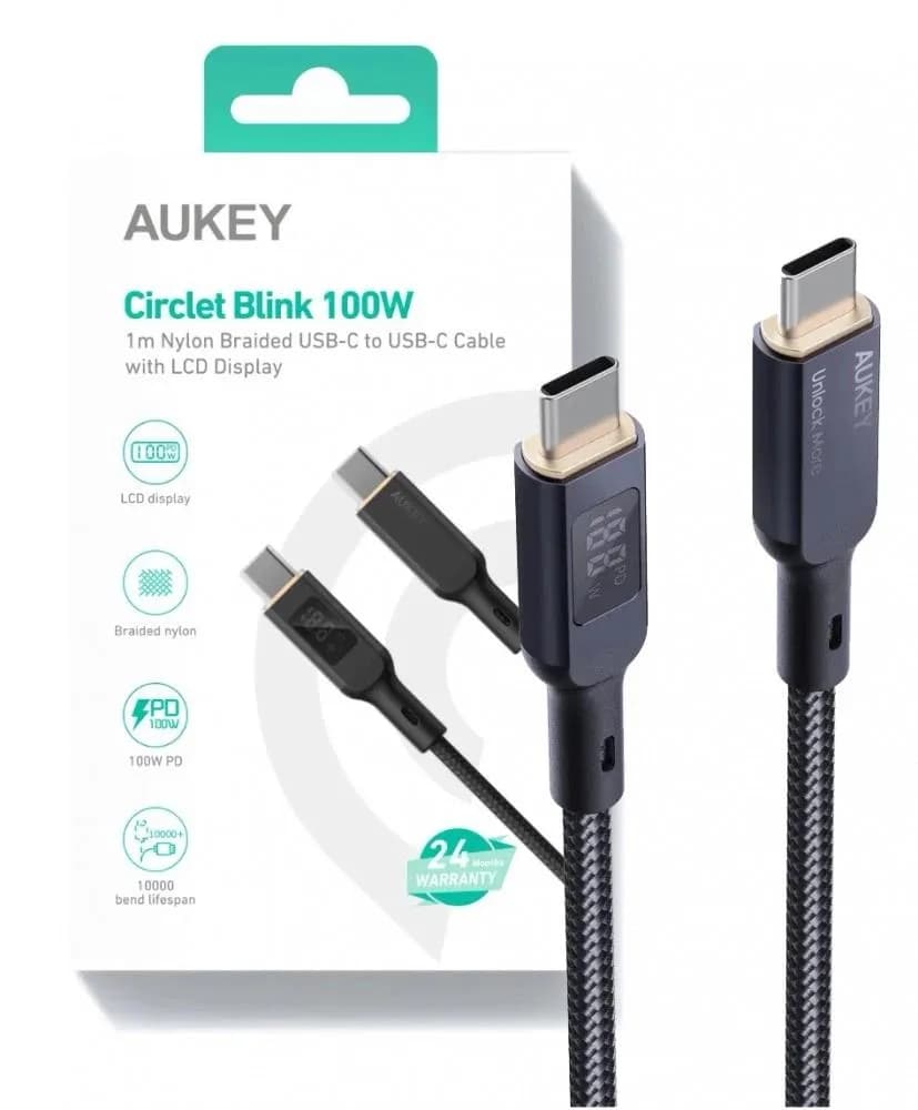 Cablu alimentare si date Aukey, USB Type-C (T) la USB Type-C (T), 1.8m, 480 Mbps, 100W, braided, negru, "LLTSN1041219" -689323785353 — miniatură