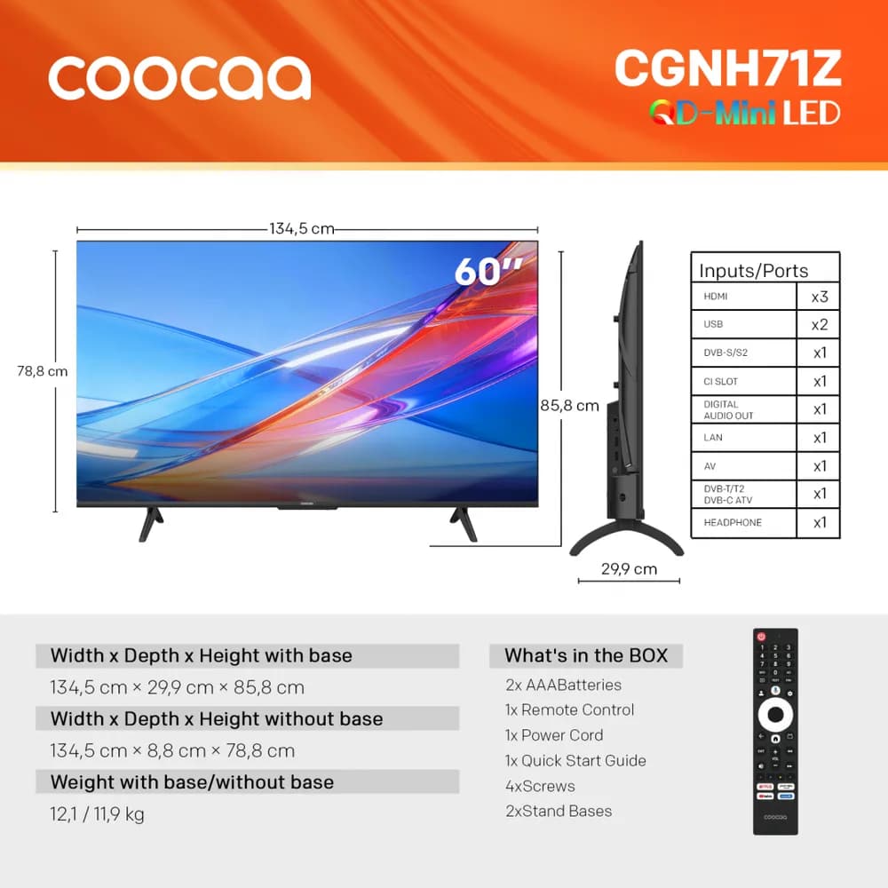 Televizor Coocaa QD-MiniLED 60CGNH71Z, 152 cm, FHD, Smart TV — miniatură