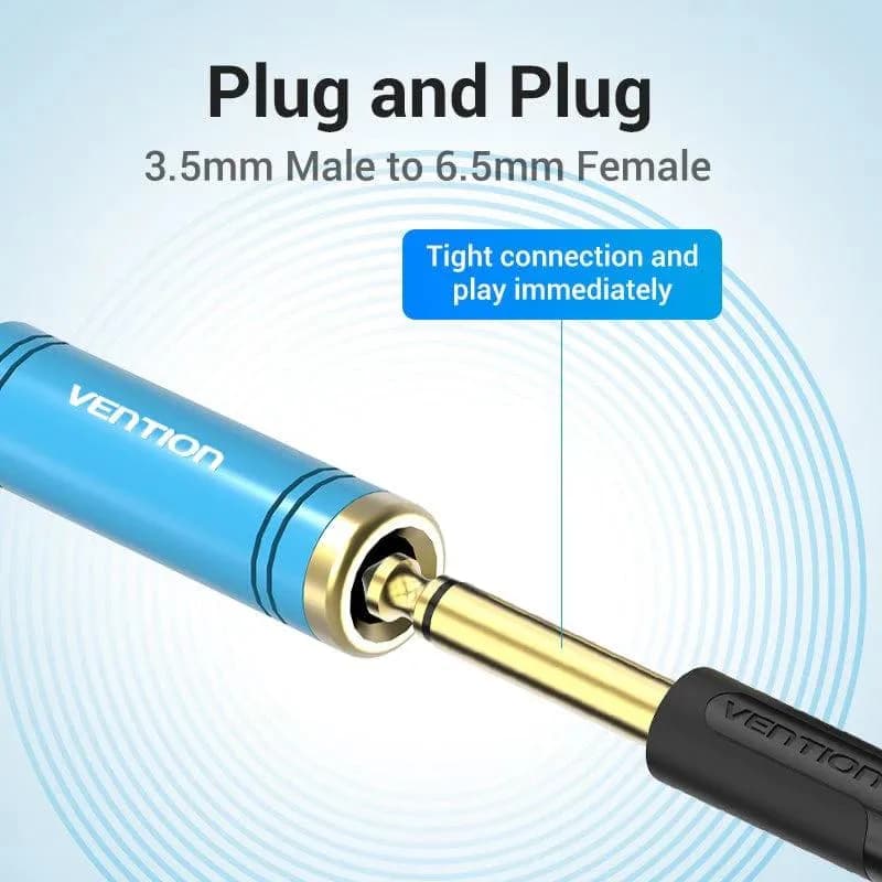 Adaptor audio Vention, Jack 6.35mm (M) la Jack 3.5mm (T), conectori auriti, albastru, "VAB-S04-L" — miniatură