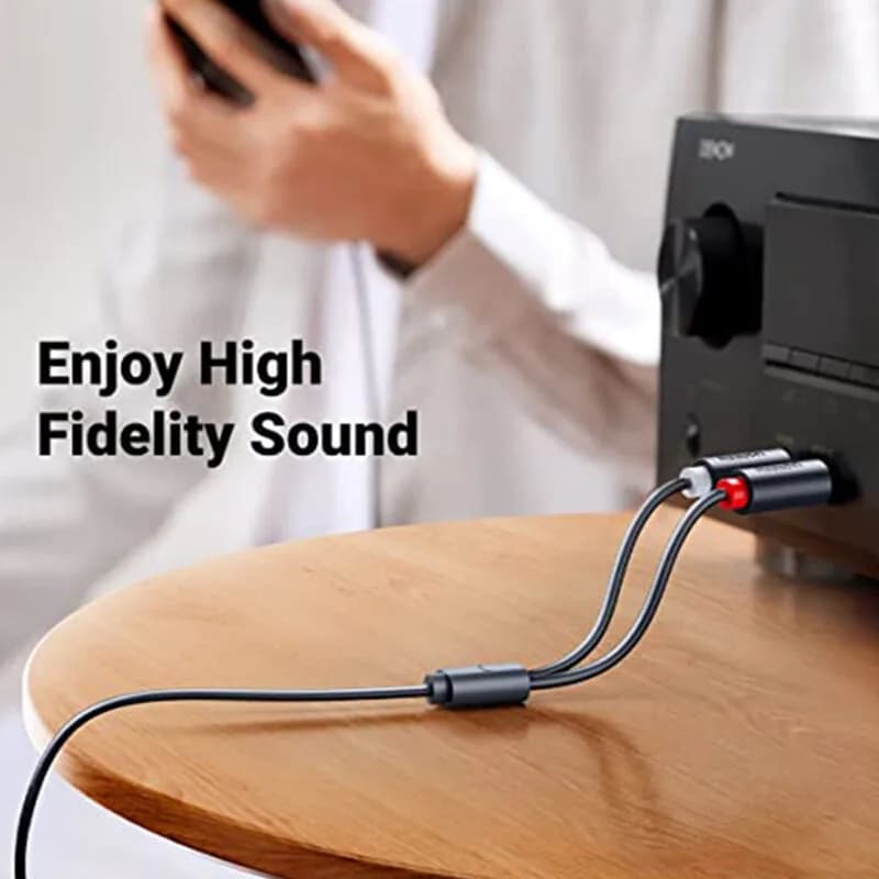 CABLU audio Ugreen, "AV102" stereo 3.5 mm jack (M) la 2 x RCA (T), 1m, conectori auriti, gri "10588" - 6957303815883 — miniatură