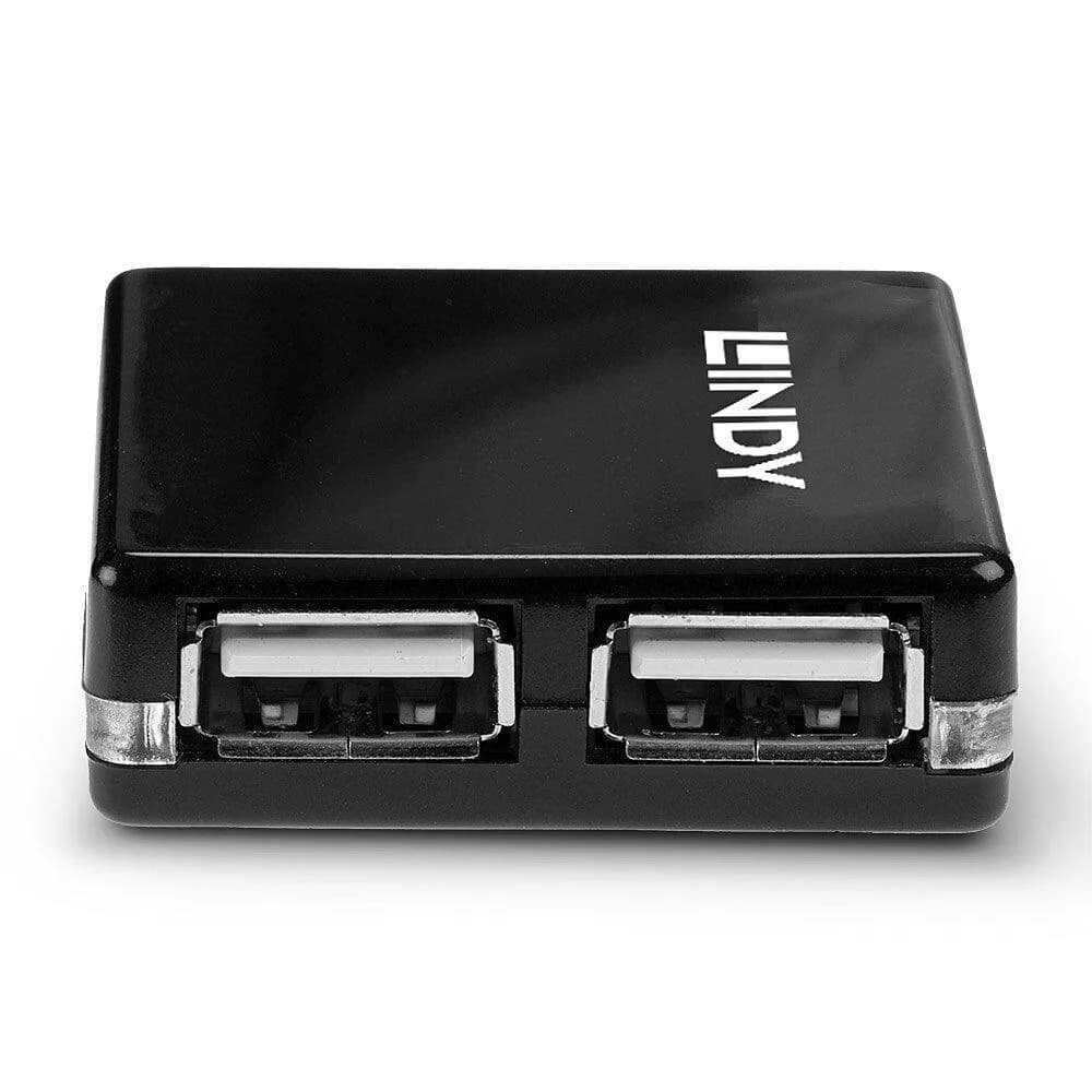 Hub USB LINDY 4 Port USB 2.0 Mini Hub USB-A, 4 porturi, Negru — miniatură