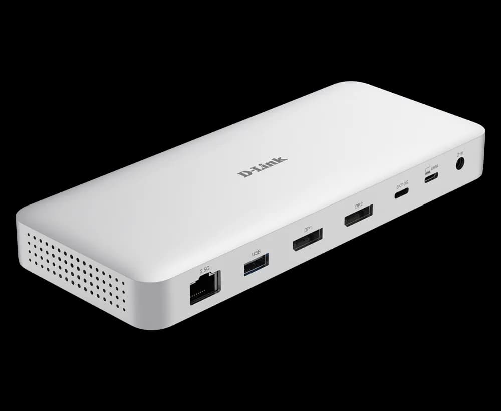 DOCKING STATION D-LINK, 9-in-1 USB 4, conectare PC Type-C, porturi: 2 x USB, 2 x USB Type-C 4.0, 2 x DP 1.4, 1 x USB Type-C 4.0 with DP 1.4, 1 x RJ45 (2.5 Gbps), USB Type-C cablu 50 cm, alb "DUF-901" — miniatură