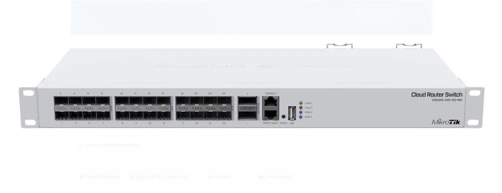 MIKROTIK, 24 Port QSFP+ 2 SFP L3 Managed Switch, CRS326-24S+2Q+RM, Procesor:650 MHz, 64 mb RAM, 16 mb Flash, Dimensiuni: 443 x 200 x 44 mm, interfata: 24 x 10Gpbs SFP+, 2 x 40Gpbs QSFP+, 1 x 10/100, 1 x USB, IP20, consum maxim 69w, 3 ventilatoare.