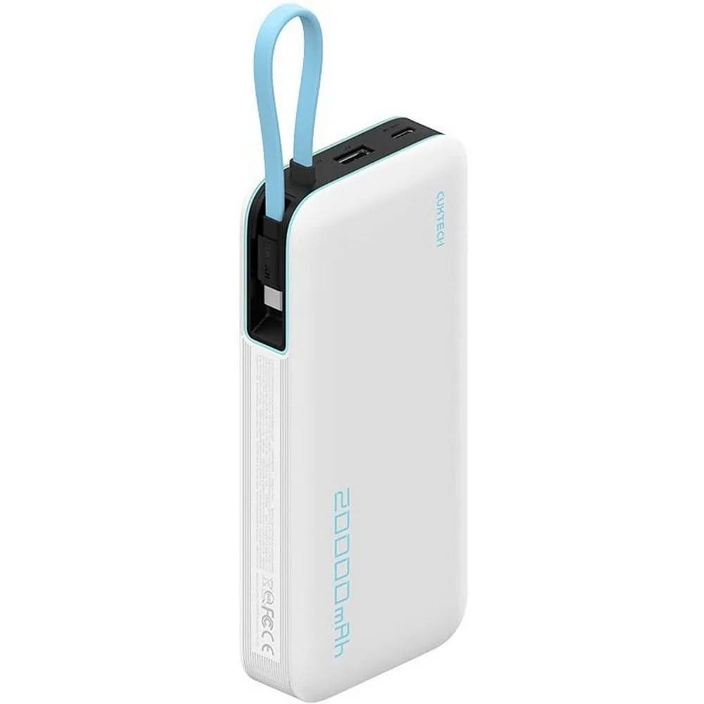 POWER BANK Cuktech CP25, 20000mAh, 55W, 1 x USB; 1 x USB Type-C, 1 x cablu USB Tpe-C integrat, digital display pt. status baterie, alb"CUKP200NGLLG"