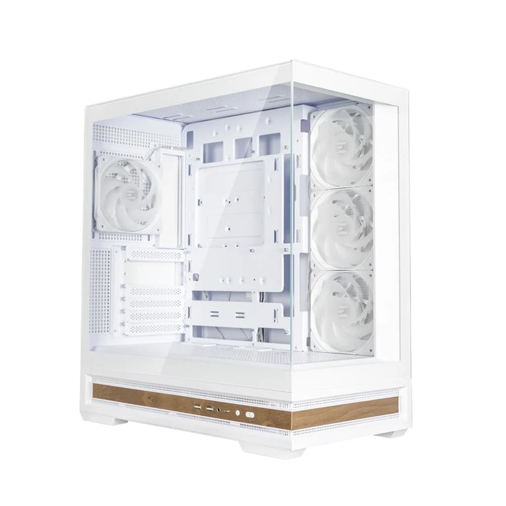 CARCASA Zalman "P40 NAMU", middle tower, gaming, fara sursa, suporta 10xfan, 4xfan inclus, PSU shroud, afisaj electronic, USB Type-C x 1, USB 3.1 gen1 x 2, audio+mic, 7 sloturi expansiune, alb, "P40 NAMU White" — miniatură