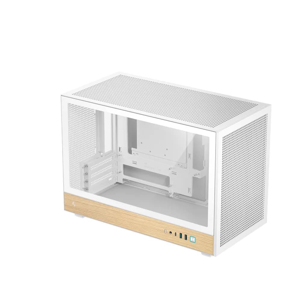 CARCASA DeepCool "CH260 WOOD WH", mini tower, gaming, fara sursa, suporta 6xfan, PSU shroud, USB Type-C x 1, USB 3.1 gen1 x 2, audio+mic, 4 sloturi expansiune, alb, "R-CH260-WHNWM0-G-1"
