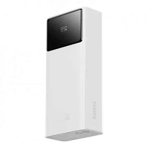 Baterie externa Baseus Star-Lord, capacitate 30.000 mAh, 2 porturi iesire USB 2.0, 1 port USB-C, voltaj iesire 9 V, amperaj 3 A, functii display digital pentru nivel baterie, alb