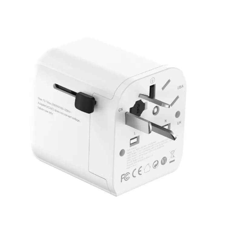 ADAPTOR GEMBIRD, universal, EU la conectori: US/UK/CN/AU, cu impamantare, 1x Schuko, 1x USB Type-C PD 20W, 1x USB-A QC 18W, siguranta 10A, max. 2500W, alb, "TPA-EU1A1C20-01-W" — miniatură