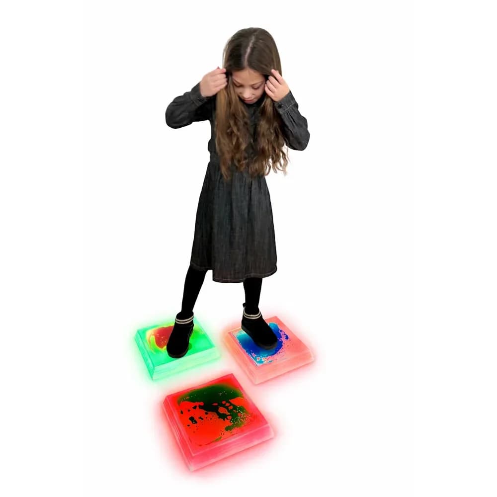 Dală de podea cu lichid și LED – pătrată, set de 3 — miniatură