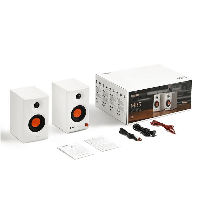 BOXE EDIFIER 2.0, RMS: 36W (2 x 18W), studio monitor, volum, bass, treble, intrare jack 6.35 TRS balanced, RCA, iesire casti, white, "MR3-W" — miniatură