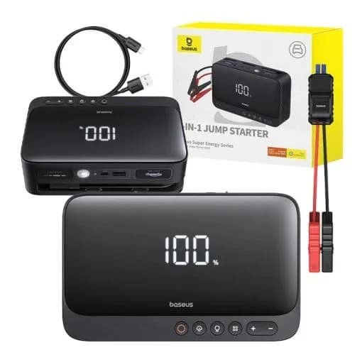 STARTER auto Baseus Super Energy 4 in 1, pornire baterie auto 600A, power bank 6000mAh, lanterna, 150 psi putere umblare cauciuc, 1 x USB Type-C, 1 X USB, negru "C00245902111-00" - 6932172654351 — miniatură