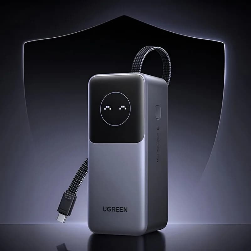 POWER BANK Ugreen "PB723", 20000mAh, 130W PD3.0, 1 x USB, 1 x USB Type-C, 1 x USB Type-C integrat, display, gri, "55365B" — miniatură