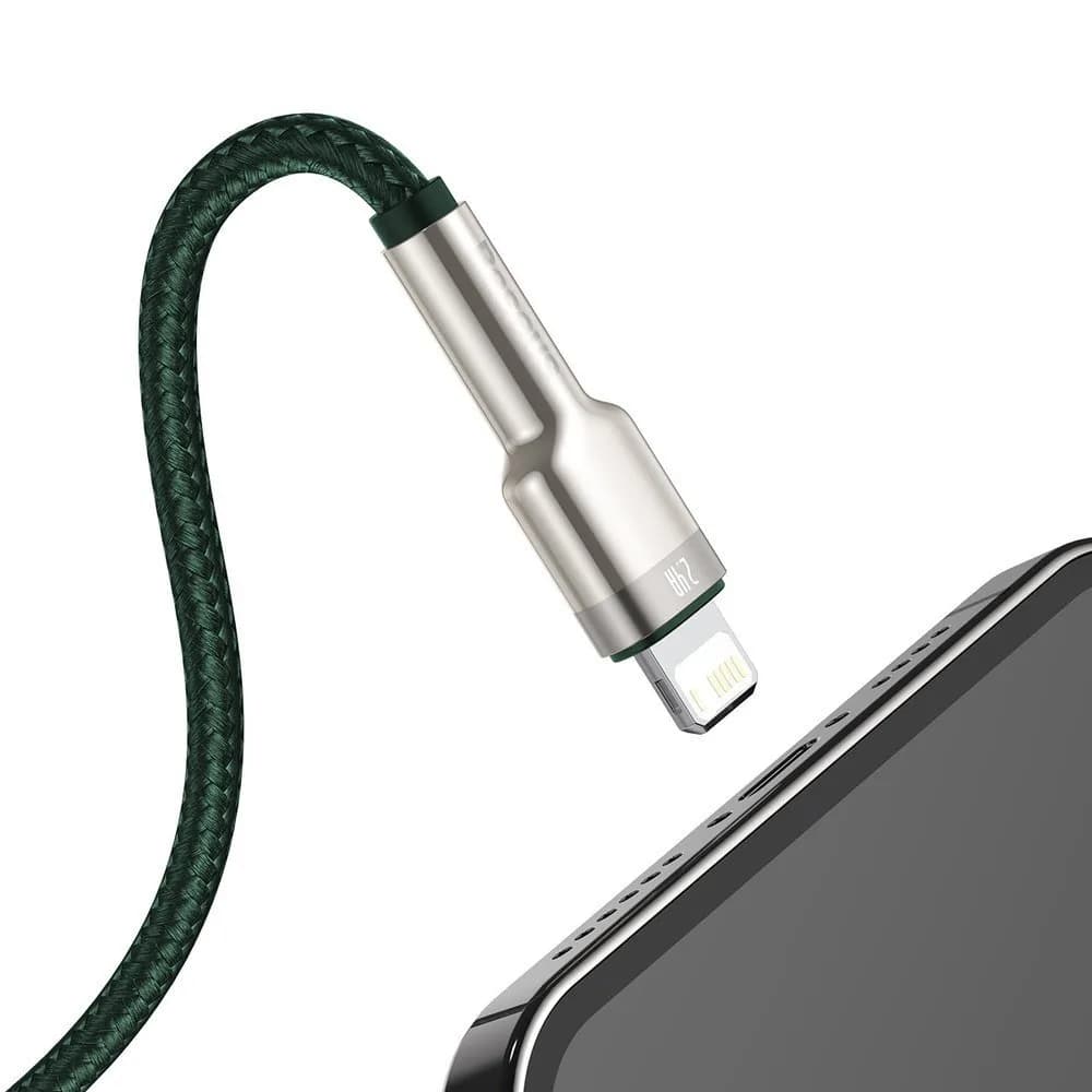 CABLU alimentare si date Baseus Cafule Metal, Fast Charging Data Cable pt. smartphone, USB la Lightning Iphone 2.4A, braided, 1m, verde "CALJK-A06" - 6953156202276 — miniatură