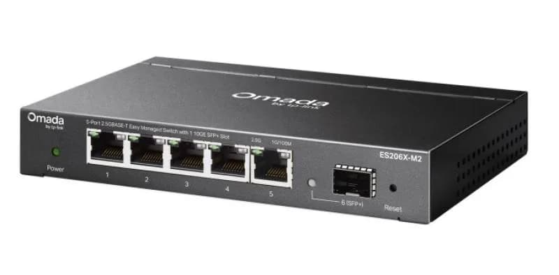 Omada 5-Port 2.5GBASE-T Easy Managed Switch with 1 10GE SFP+ Slot PORT: 5× 2.5G RJ45 Ports,1× 10G SFP+ Slot SPEC: Desktop Steel Case and Fanless FEATURE: Centralized Management by Omada SDN Controller, Omada App. Flow Control, Loopback Detection, Port Isolation, Port Mirroring, LAG, VLAN, IGMP