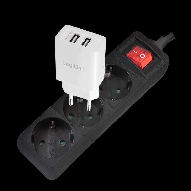 PRELUNGITOR LOGILINK, Schuko x 3, cablu 3G 1.5mm2, 230 V/16 A, 50 Hz, max. 3500 W, buton intrerupator iluminat, IP20, 1.4m, negru, "LPS206B" — miniatură