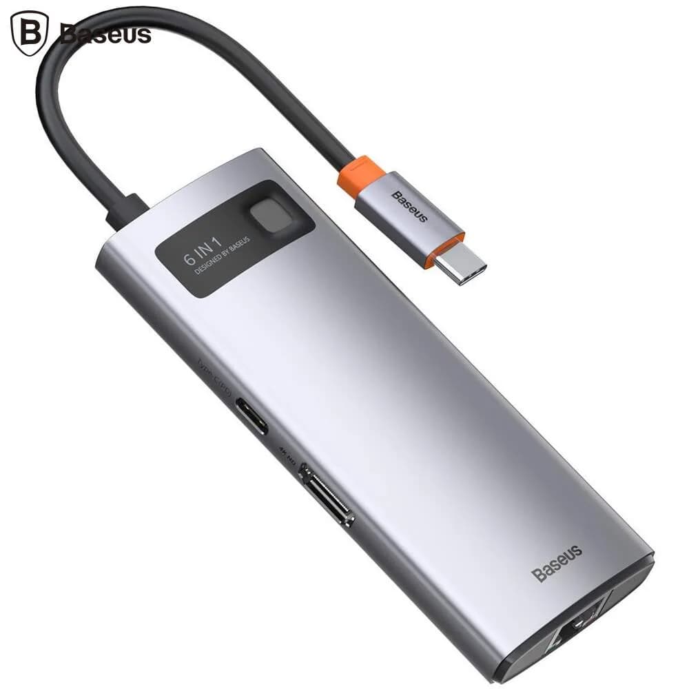 DOCKING Station Baseus Metal Gleam,conec PC USB-C, USB 3.0x3, RJ-45 Gigabit LANx1, USB-Cx1 PD 100W 5V/9V/14.5V/20V 5A (Max.), HDMIx1/4K/30Hz,gri "CAHUB-CW0G" - 6953156204645 — miniatură