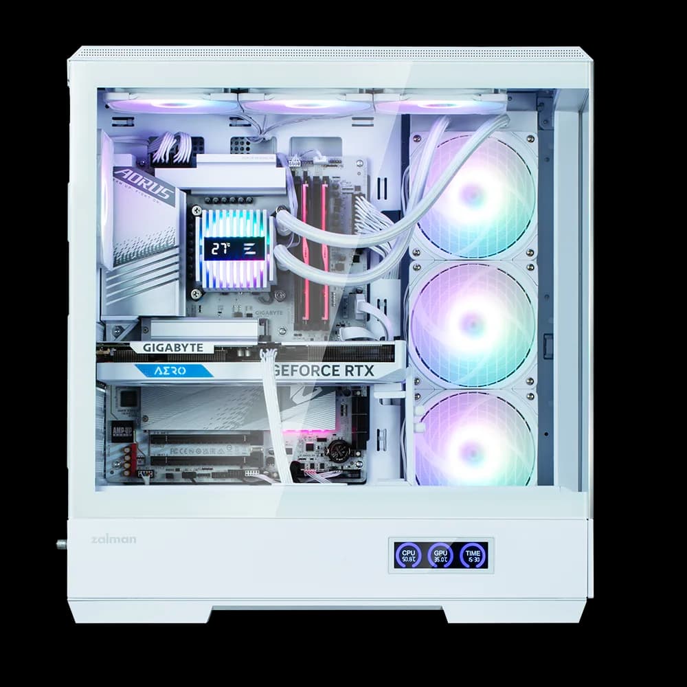 CARCASA Zalman "P50", middle tower, gaming, fara sursa, suporta 10xfan, 1xfan inclus, PSU shroud, USB 3.1 gen1 x 2, audio+mic, 7 sloturi expansiune, alb, "P50 White" — miniatură