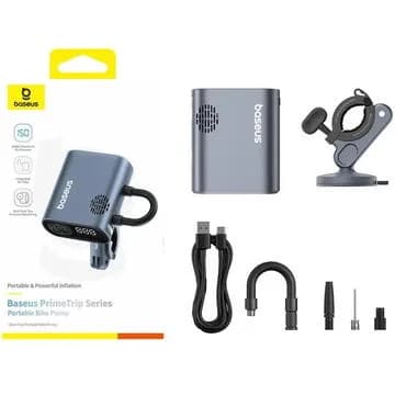 COMPRESOR BICICLETA Baseus PrimeTrip Series, max 150 psi, acumulator 1750 mAh, suport universal prindere, negru "C11169000121-00" - 6932172665890 — miniatură