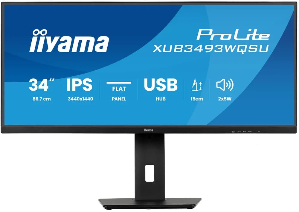 Monitor IPS LED Iiyama 34" XUB3493WQSU-B6, UWQHD (3440 x 1440), HDMI, DisplayPort, Boxe, 120 Hz, 1 ms (Negru) "XUB3493WQSU-B6" — miniatură