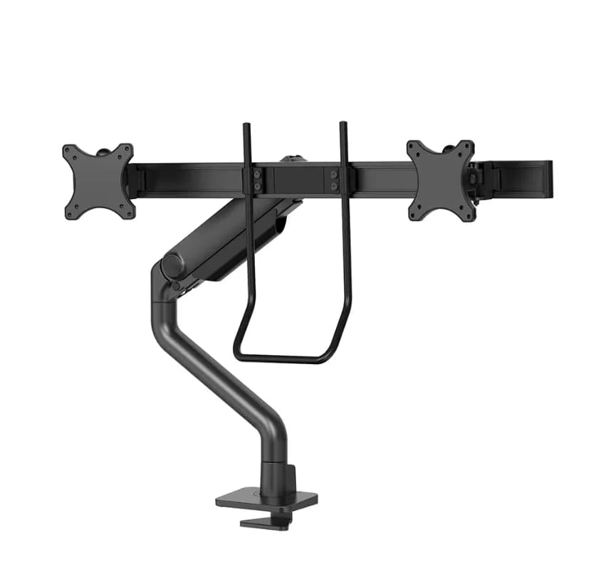 Brat dublu monitor Neomounts DS75S-950BL2; pentru display-uri cu diagonale 17"-32", sistem de prindere VESA 75x75~100x100, greutate maxima suportata 8 - per ecrankg, full motion, tilt 60°, swivel 90°, rotate 180°, distanta fata de perete 204-741mm; gas spring; culoare negru. — miniatură