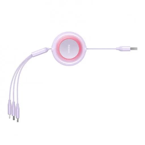 CABLU alimentare si date Baseus Bright Mirror 2, retractabil 3-in-1, pt smartphone,USB la Micro-USB+Lightning + USB Type-C 3.5A, 1.1m, violet "CAMJ010005" - 6932172609078 — miniatură