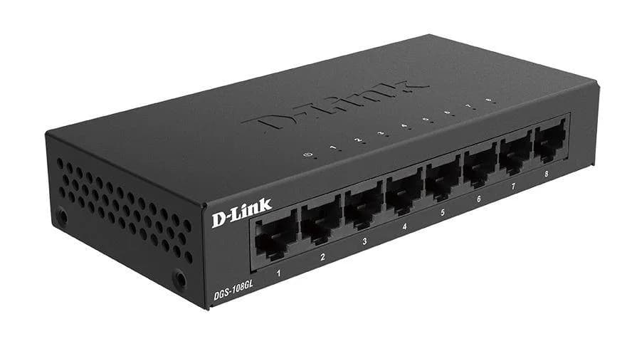 D-Link Switch DGS-108GL, 8 porturi Gigabit, Capacity 16Gbps, desktop, faramanagement, metal, negru, fara ventilator, D-link Green Technology. — miniatură