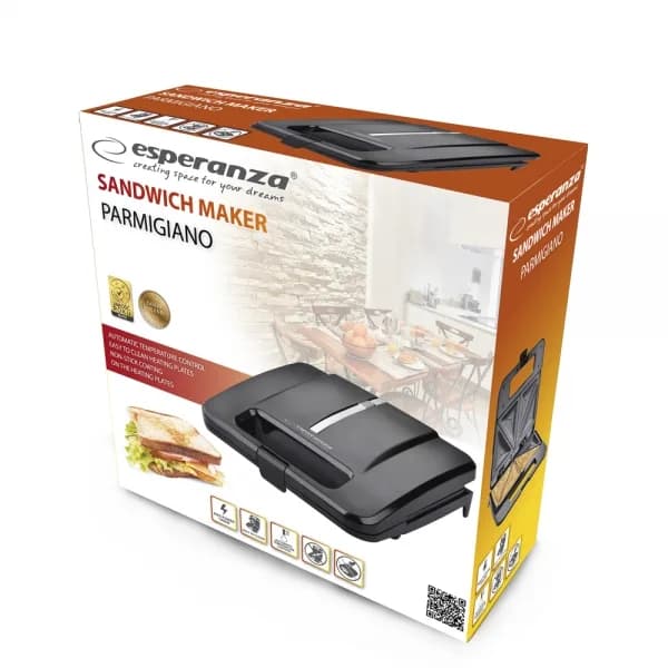 Prajitor de paine tip Sandwich maker Esperanza Parmigiano EKT010 1000W Negru "EKT010" — miniatură