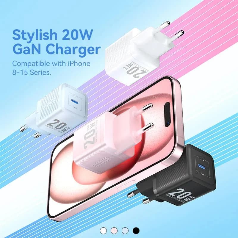 Alimentator retea Vention 20W, 1 x USB Type-C, 5V/3A, QC 3.0, roz, "FEPP0-EU" - 6922794782129 — miniatură