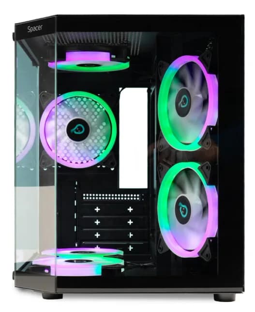 Carcasa SPACER Aquarium, RGB, Micro Tower, Black — miniatură
