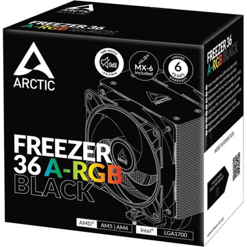 COOLER Arctic "Freezer 36 A-RGB (Black) SI" - bulk, racire aer, HDT heatpipe, skt. Intel LGA 1700, AMD AM5/AM4, fan 120mm, LED ARGB, "AOCPU00013A" — miniatură
