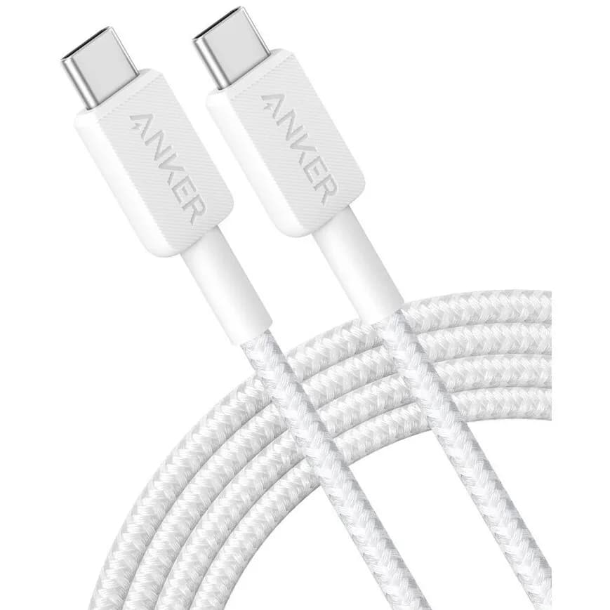 Cablu alimentare si date Anker, USB Type-C (T) la USB Type-C (T), 1.8m rata transfer 480 Mbps, 60W, invelis nylon, braided, alb, "A81F6G21" - 0194644117542