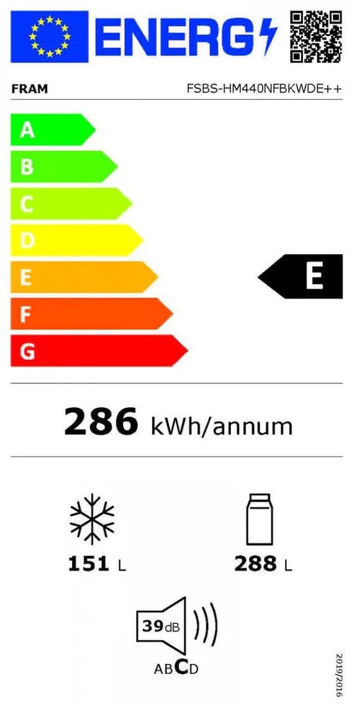 Side by Side FRAM FSBS-HM440NFBKWDE++, No Frost, 439 L, Clasa E, Dozator apa, Negru — miniatură