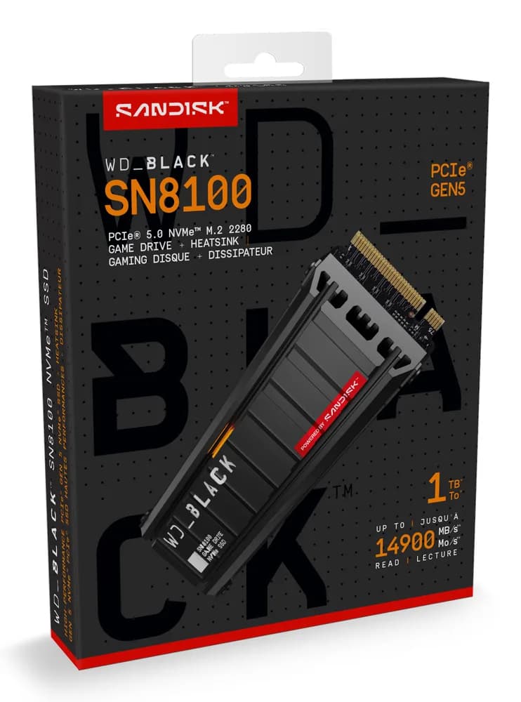 SSD WD_BLACK SN8100 HeatSink 1TB M.2 2280 PCIe Gen5 x4 NVMe, Read/Write: 14900/11000 MBps, IOPS 1600K/2400K, TBW: 600, powered by SanDisk "WDS100T1XHM-00CMT0" — miniatură
