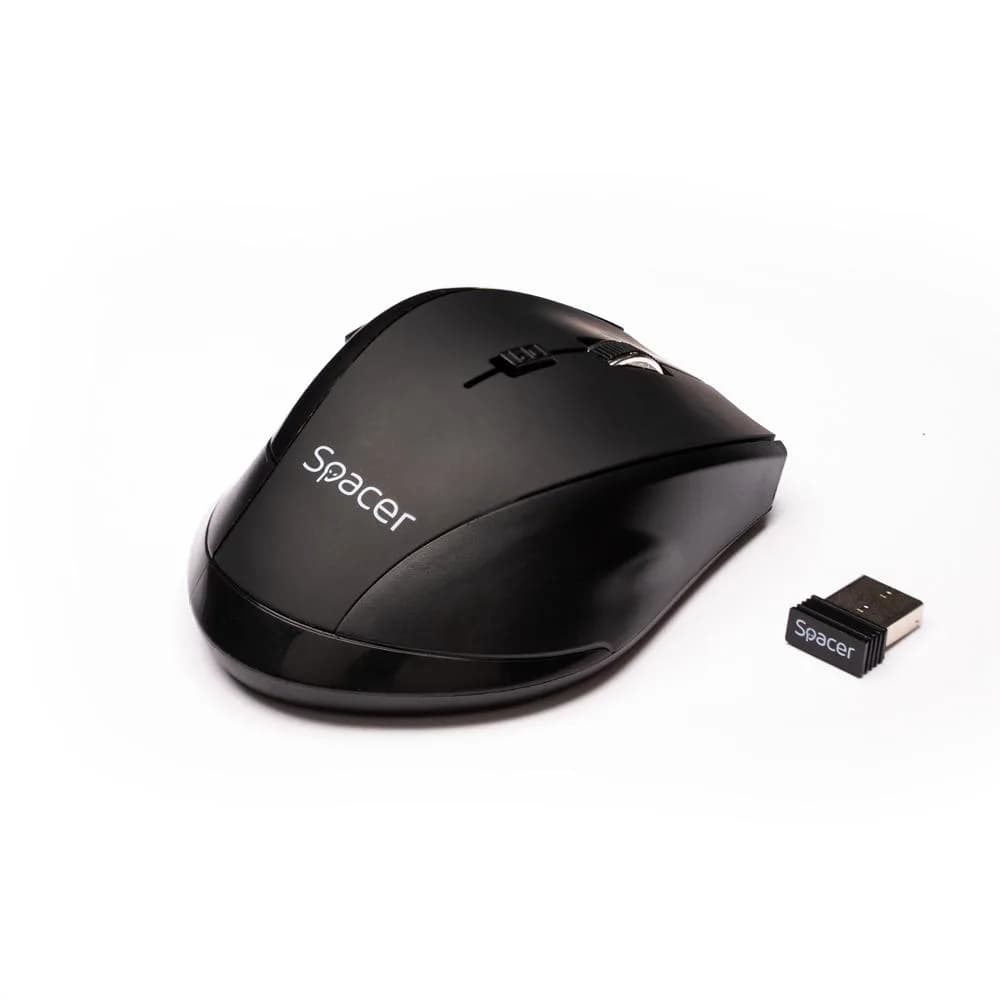 Mouse Wireless SPACER SPMO-W02, 1600 dpi, Negru — miniatură