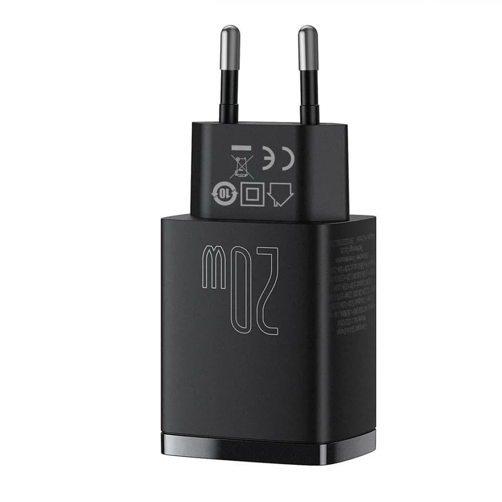 Incarcator Retea Baseus Compact, 20 W, 2 porturi, Negru — miniatură