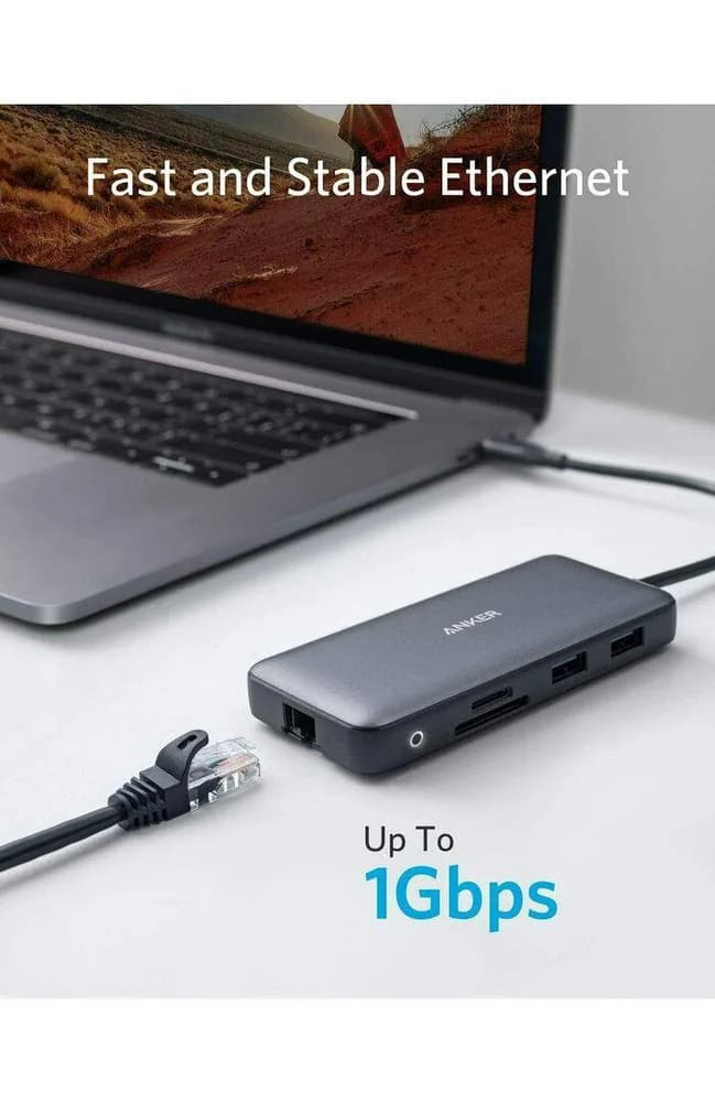 DOCKING Station Anker 8-in-1,porturi: 2xHDMI(M),2xUSB 3.2 gen1 (M), RJ-45,PD 100W,SD/microSD,conectare prin USB-C (T),rata transfer 5 Gbps,ABS, gri "A83800A1" - 0194644138974 — miniatură