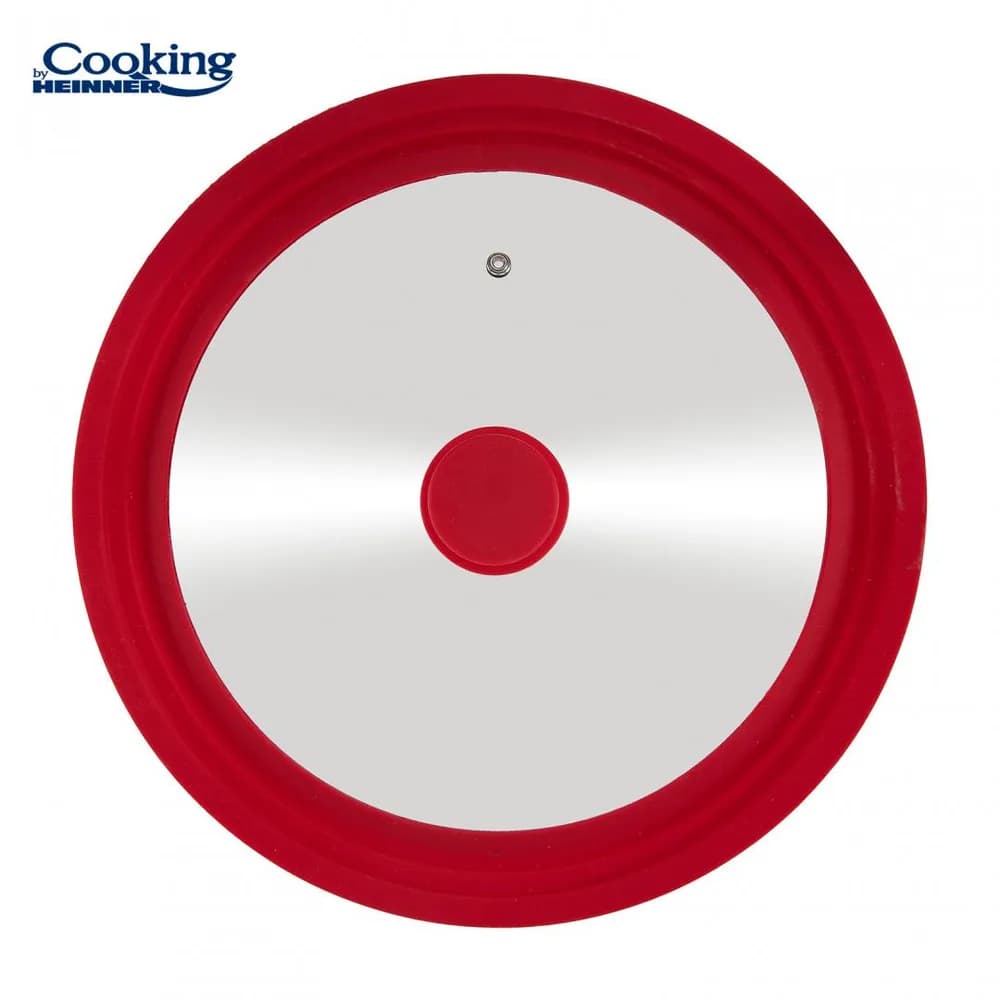 CAPAC STICLA CU MARGINE DIN SILICON AJUSTABILA PE 3 DIMENSIUNI 22/24/26 CM, ROSU, COOKING BY HEINNER — miniatură