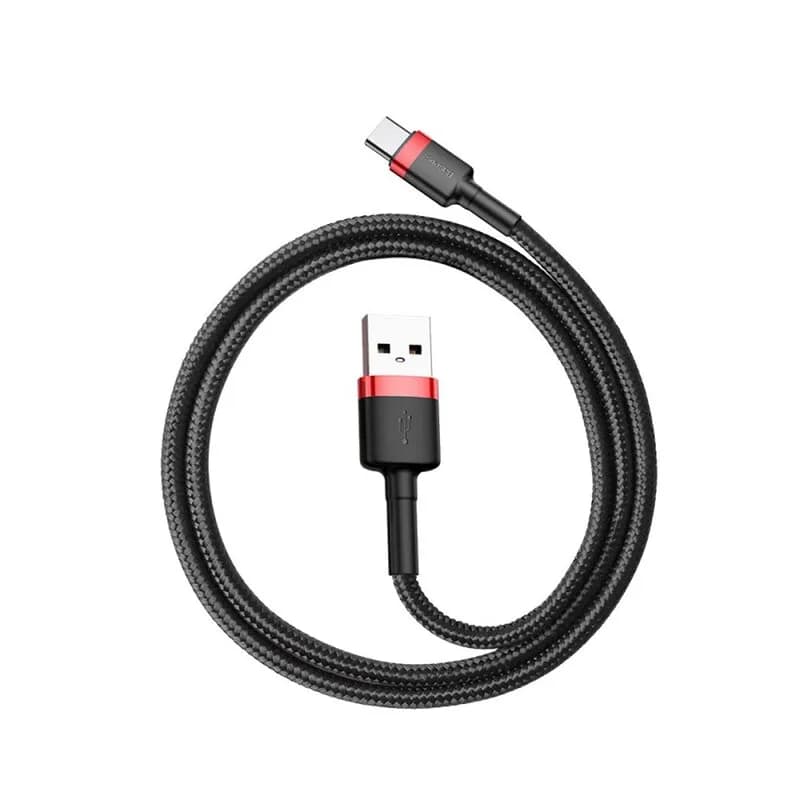 CABLU alimentare si date Baseus Cafule, Fast Charging Data Cable pt. smartphone, USB la USB Type-C 2A, 3m, rosu+negru "CATKLF-U91" - 6953156296350 — miniatură