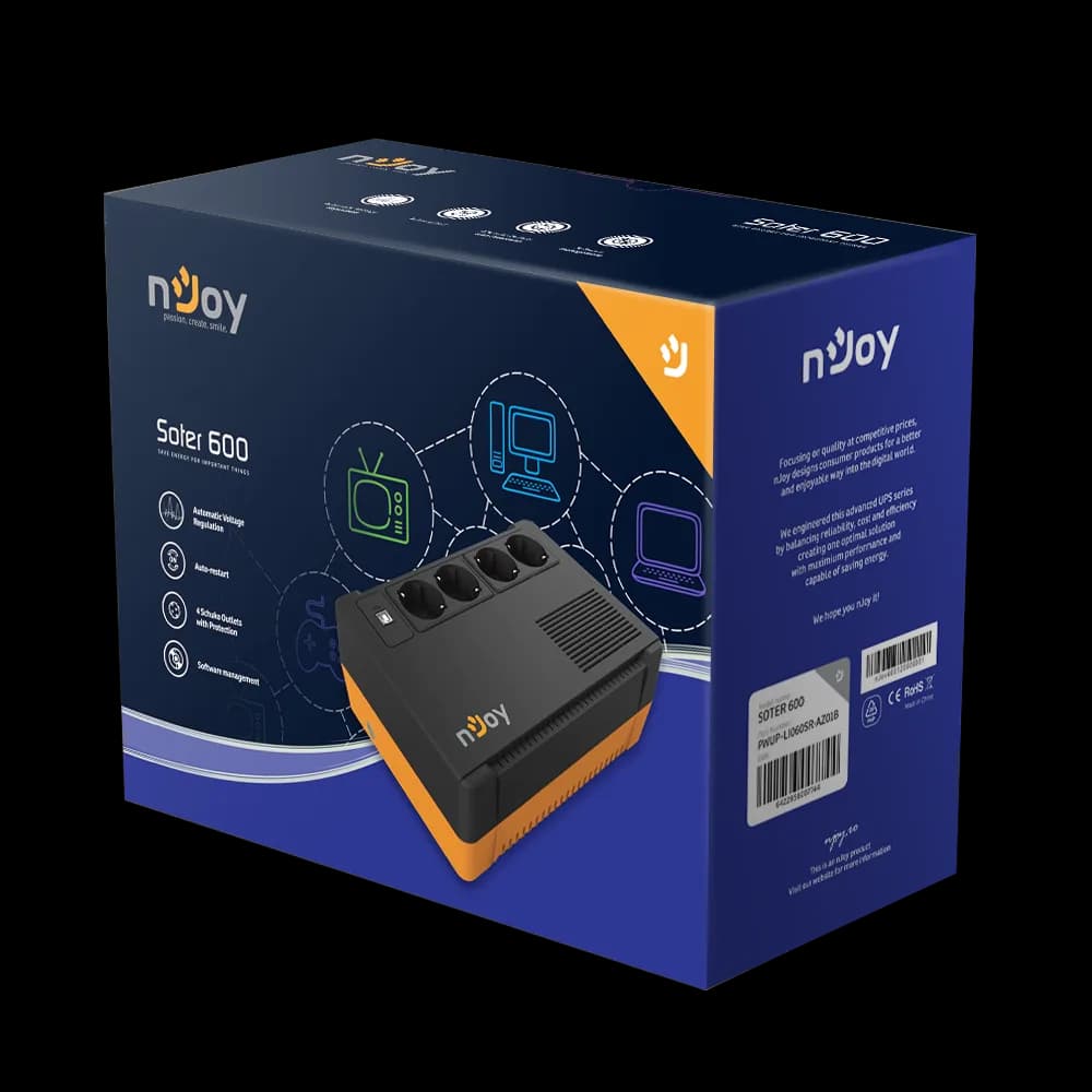 UPS nJoy Soter 600, 600VA/ 360W, 4 Prize Schuko cu protectie